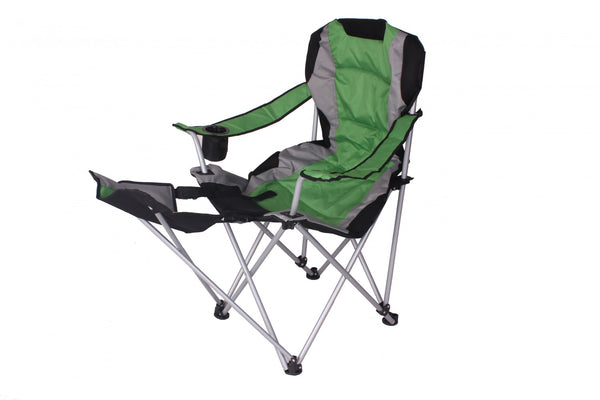 Sedia da campeggio di lusso con poggiapiedi, verde