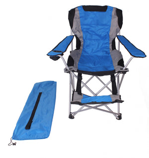Sedia da campeggio di lusso con poggiapiedi, blu
