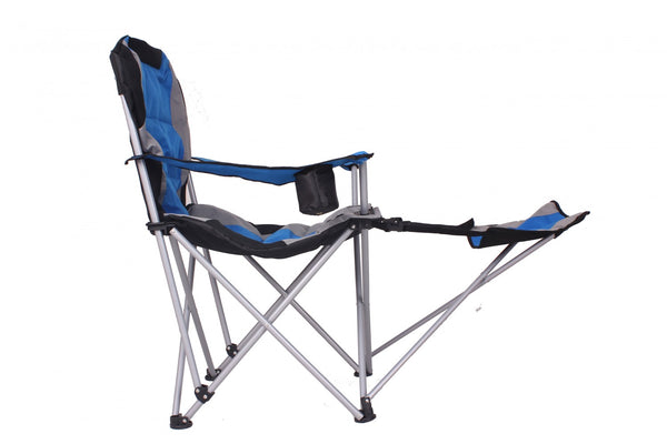 Sedia da campeggio di lusso con poggiapiedi, blu