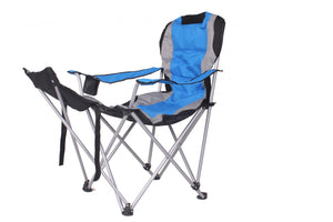 Sedia da campeggio di lusso con poggiapiedi, blu