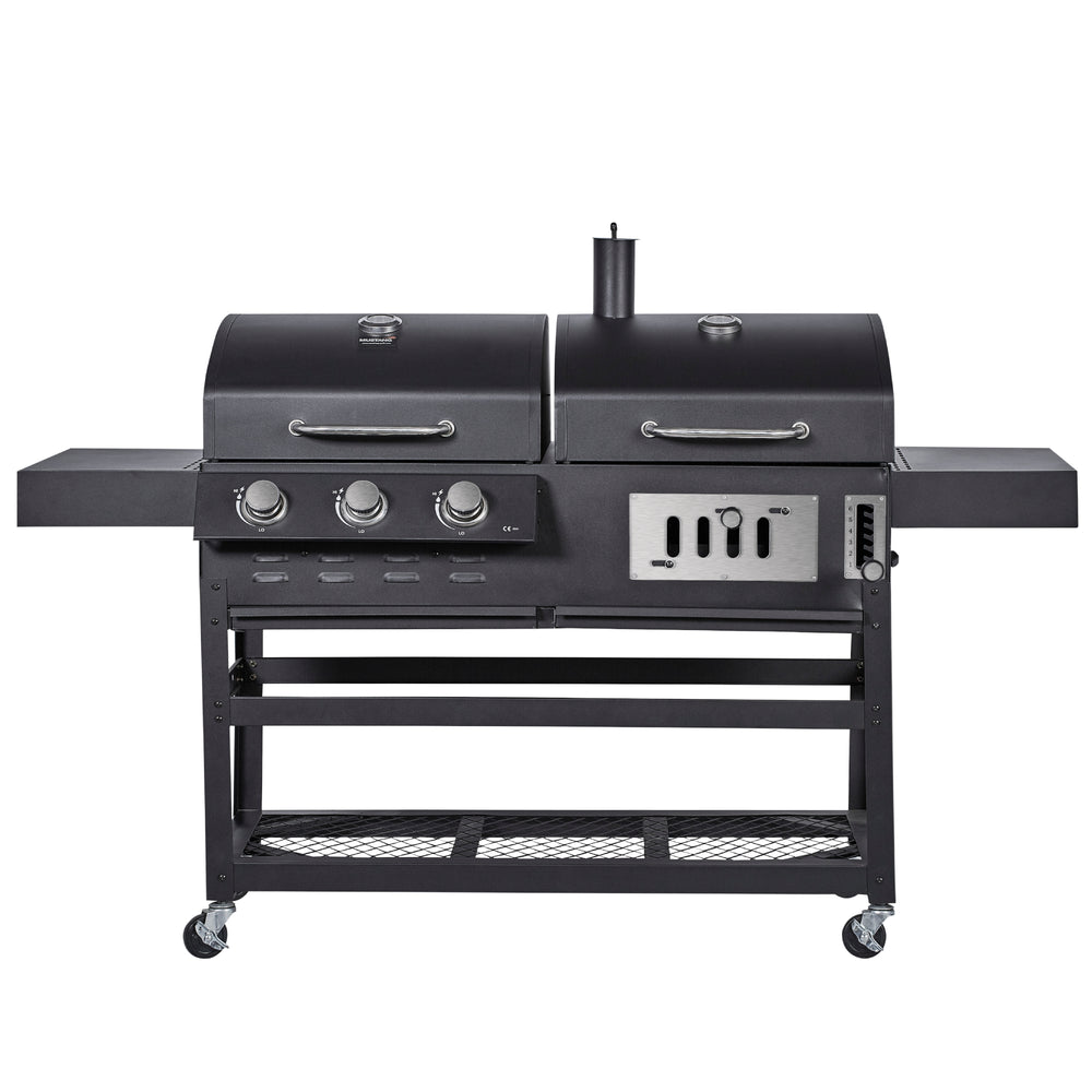 Griglia a gas combinata con 3+1 bruciatori e barbecue a carbone