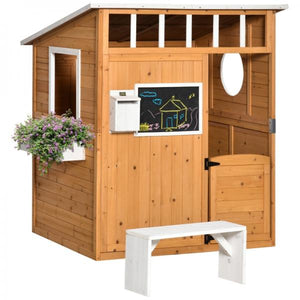 Spielhaus Holz Kinderspielhaus Briefkasten Outdoor Gartenspielhaus mit Blumentopfrack