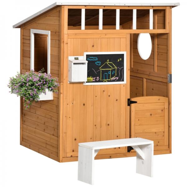 Spielhaus Holz Kinderspielhaus Briefkasten Outdoor Gartenspielhaus mit Blumentopfrack