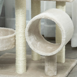 Kratzbaum Katzenbaum Kletterbaum Spielzeug Tunnel Beige L50 x B40 x H105 cm