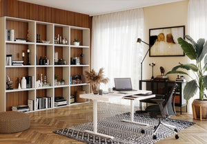 Bureau assis-debout électrique avec tiroir, 140 x 70 cm, blanc