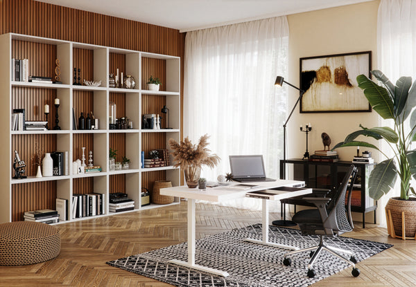 Bureau assis-debout électrique avec tiroir, 140 x 70 cm, blanc