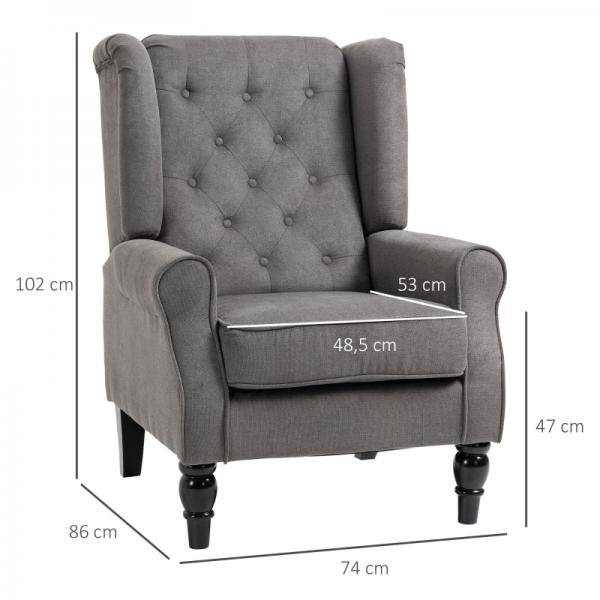 Einzelsessel Relaxsessel Ohrensessel Einzelstuhl Akzentsessel mit Tufting Holzfüsse Polyester Dunkelgrau 74 x 86 x 102 cm
