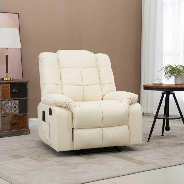Massagesessel, Relaxsessel, 8 Vibrationspunkte, Liegefunktion, Kunstleder, cremeweiss