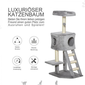 Kratzbaum mit Höhle Leiter Katzenbaum Kletterbaum E1 MDF Sisal Hellgrau