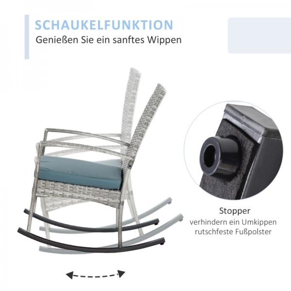 Schaukelstuhl Schwingsessel Gartenstuhl mit Kissen, Polyrattan+Metall