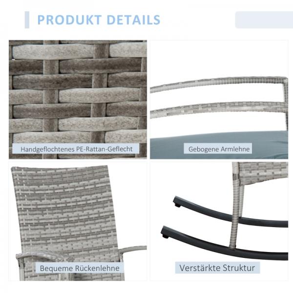 Schaukelstuhl Schwingsessel Gartenstuhl mit Kissen, Polyrattan+Metall