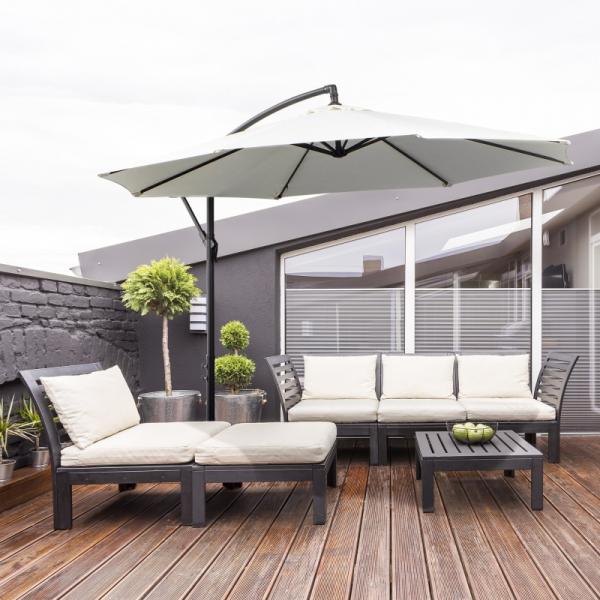 Sonnenschirm mit Kurbel Wetterbeständig 3 m x 3 m x 2,5 m Stahl Polyester Creme