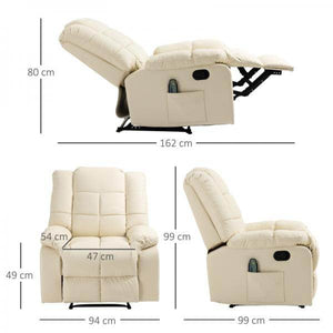 Massagesessel, Relaxsessel, 8 Vibrationspunkte, Liegefunktion, Kunstleder, cremeweiss
