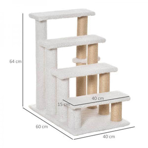Haustiertreppe Ball 4-stufige Katzentreppe Hundetreppe Tiertreppe Jute Weiss