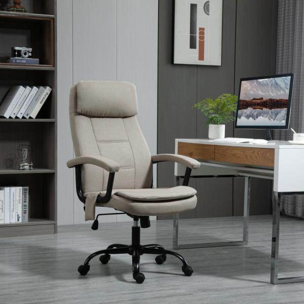 Bürostuhl höhenverstellbarer mit Massagefunktion, ergonomischer Drehstuhl Leinen-Gefühl Beige