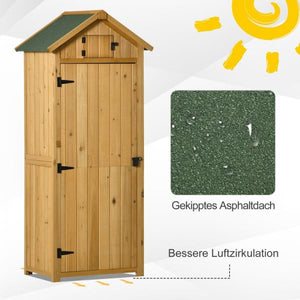 Gartenschrank Gerätehaus Geräteschuppen mit Fachböden Asphaltdach Fenster Gelb+Grün