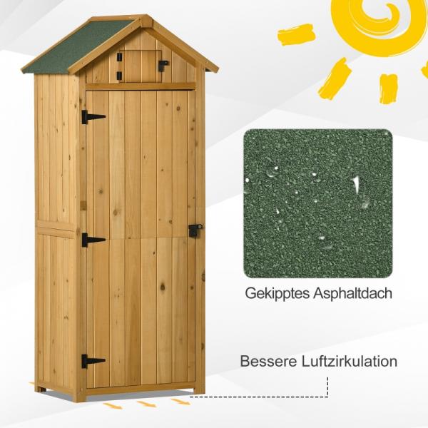 Gartenschrank Gerätehaus Geräteschuppen mit Fachböden Asphaltdach Fenster Gelb+Grün