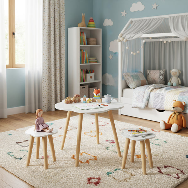 Kindertisch mit 2 Hocker DREAMYCLOUD weiss/natur