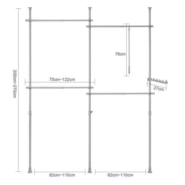 Teleskop Kleiderstange | Kleiderstangen System | Regalsystem | Hellgrau | KLS03-HG