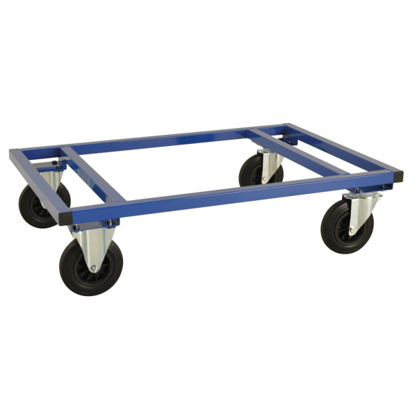 Palettenwagen bis 800kg belastbar, 2 Bockrollen, 2 Lenkrollen mit Bremse, blau