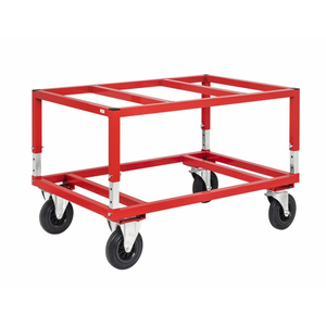 Palettenwagen bis 800kg belastbar, 2 Bockrollen, 2 Lenkrollen, rot