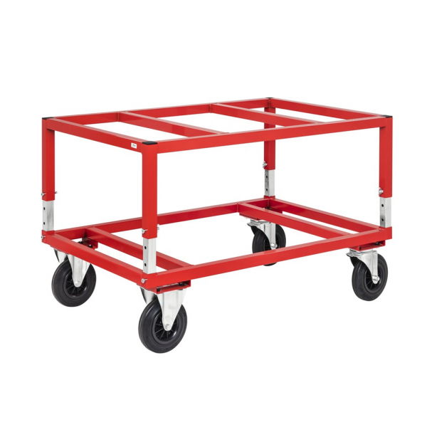 Palettenwagen bis 800kg belastbar, 2 Bockrollen, 2 Lenkrollen, rot