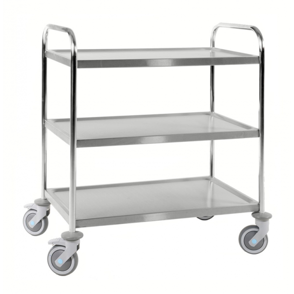 Edelstahlwagen 3 Böden C3, 18/8, bis 100kg belastbar, 4 Lenkrollen, 2 davon mit Bremse