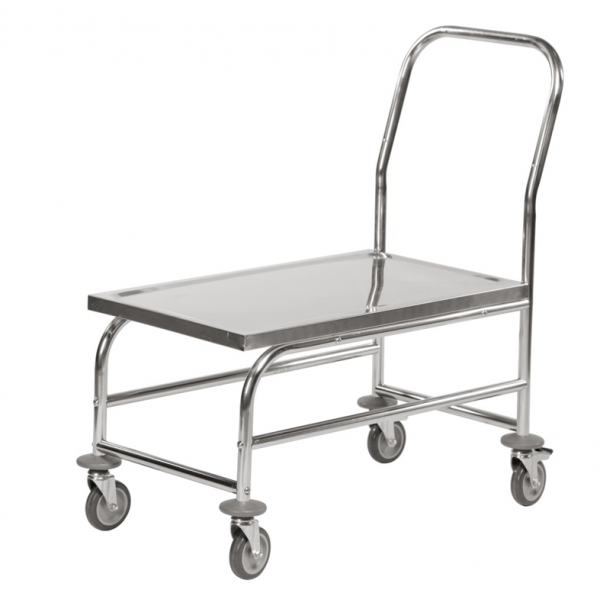 Edelstahlwagen Plattformwagen C2, 18/0, bis 100kg belastbar, 4 Lenkrollen, 2 davon mit Bremse