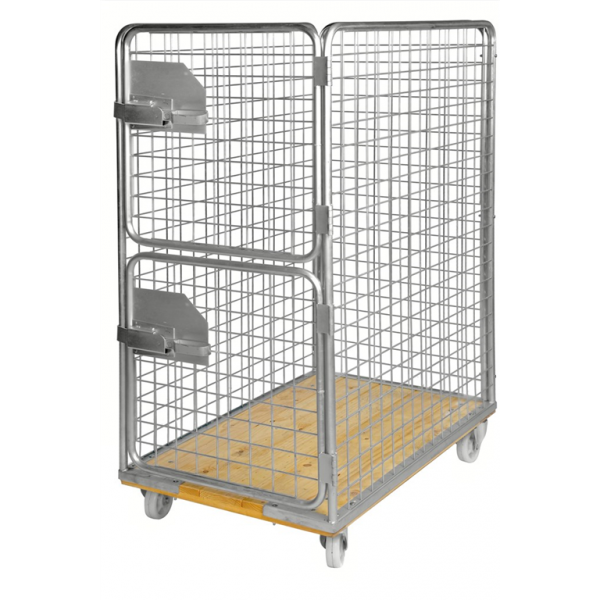 Rollcontainer mit Holzboden, bis 800kg belastbar, 2 Bockrollen, 2 Lenkrollen