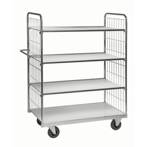 Etagenwagen 4 Böden, bis 300kg belastbar, 2 Bockrollen, 2 Lenkrollen