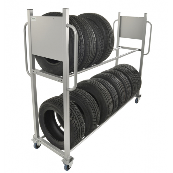 Karren Reifentransportwagen, bis 300kg belastbar, 2 Bockrollen, 2 Lenkrollen mit Bremse, grau