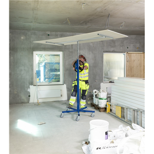 Baustellenwagen Plattenlift, bis 70kg belastbar, 5 Lenkrollen, 1 davon mit Bremse, blau