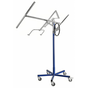 Baustellenwagen Plattenlift, bis 70kg belastbar, 5 Lenkrollen, 1 davon mit Bremse, blau