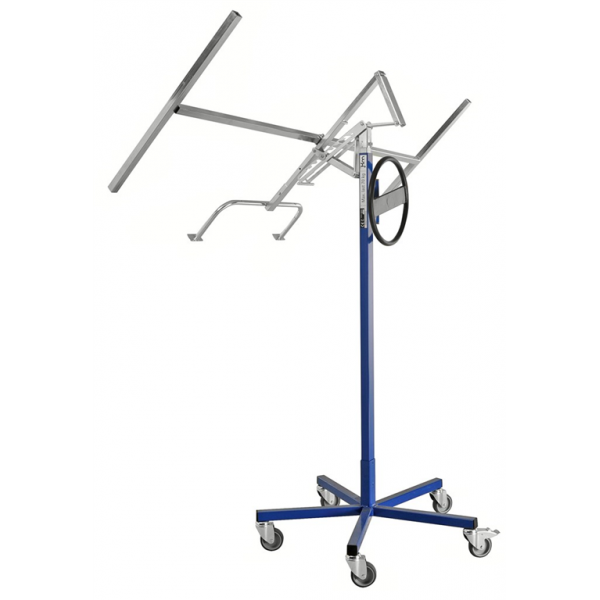 Baustellenwagen Plattenlift, bis 70kg belastbar, 5 Lenkrollen, 1 davon mit Bremse, blau