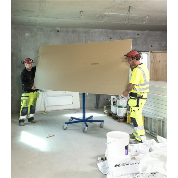 Baustellenwagen Plattenlift, bis 70kg belastbar, 5 Lenkrollen, 1 davon mit Bremse, blau