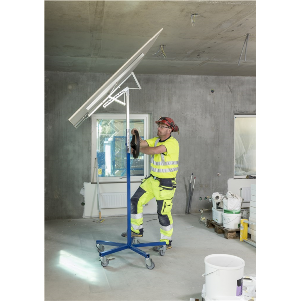 Baustellenwagen Plattenlift, bis 70kg belastbar, 5 Lenkrollen, 1 davon mit Bremse, blau
