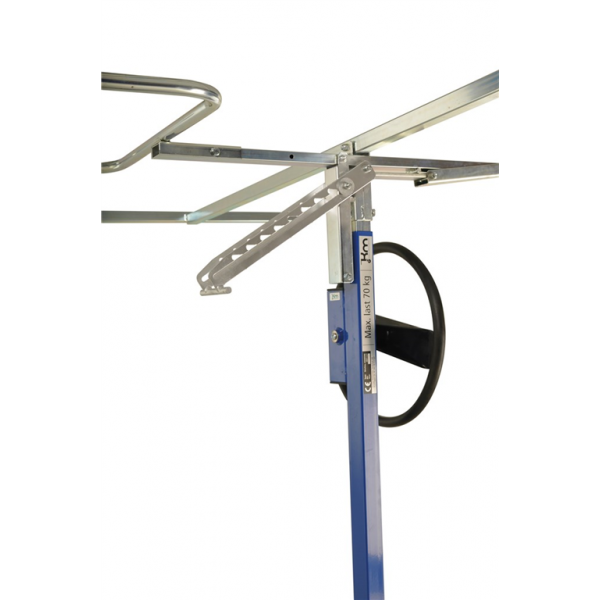 Baustellenwagen Plattenlift, bis 70kg belastbar, 5 Lenkrollen, 1 davon mit Bremse, blau
