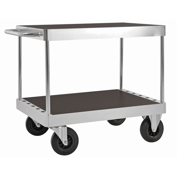 Plattformwagen Tischwagen, 2 Böden, bis 800kg belastbar, 2 Bockrollen, 2 Lenkrollen