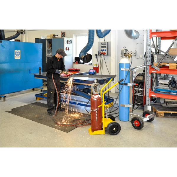 Karren Gasflaschenwagen, bis 150kg belastbar, Vollgummiräder 250x60mm, gelb