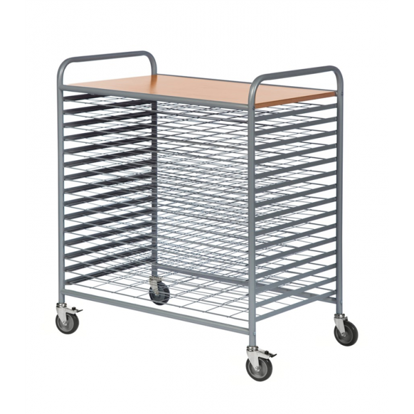 Trockenwagen bis 100kg belastbar, 4 Lenkrollen, 2 davon mit Bremse, grau