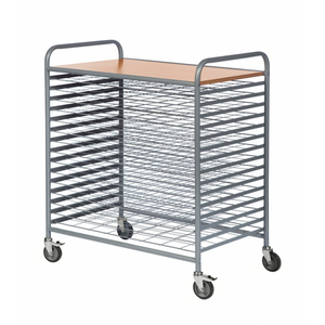 Trockenwagen bis 100kg belastbar, 4 Lenkrollen, 2 davon mit Bremse, grau
