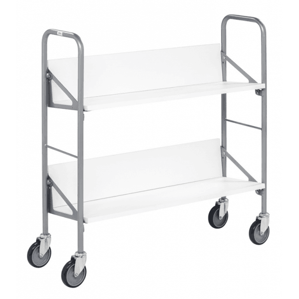 Archivwagen in weiss mit 4 Buchstützen und 50kg Tragkraft