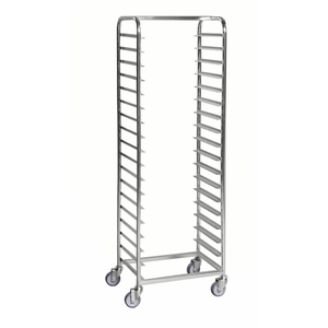 Tablettwagen, für 18 Tabletts, bis 150kg belastbar, 4 Lenkrollen, verzinkt