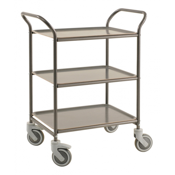 Tablettwagen 3 Tabletts, bis 150kg belastbar, 4 Lenkrollen, 2 davon mit Bremse, anthrazit