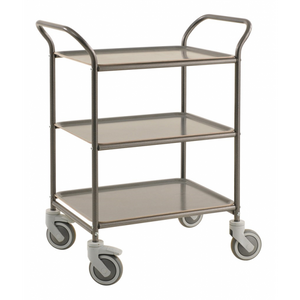 Tablettwagen 3 Tabletts, bis 150kg belastbar, 4 Lenkrollen, 2 davon mit Bremse, anthrazit