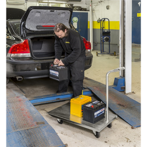Plattformwagen Griffroller, bis 400kg belastbar, 2 Bockrollen, 2 Lenkrollen, verzinkt