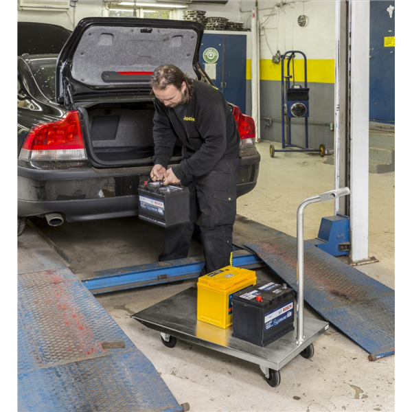 Plattformwagen Griffroller, bis 400kg belastbar, 2 Bockrollen, 2 Lenkrollen, verzinkt