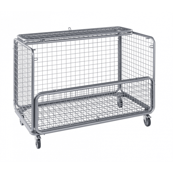 Gitterwagen bis 150kg belastbar, 4 Lenkrollen, 2 davon mit Bremse, grau