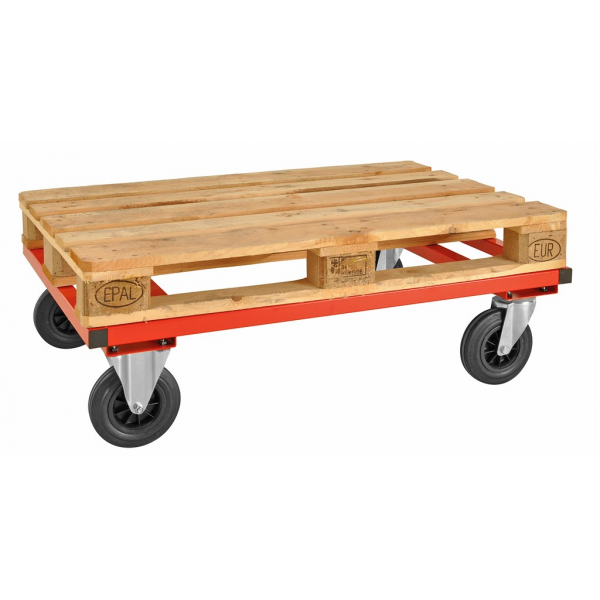 Palettenwagen bis 800kg belastbar, 2 Bockrollen, 2 Lenkrollen, rot