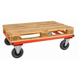 Palettenwagen bis 800kg belastbar, 2 Bockrollen, 2 Lenkrollen, rot